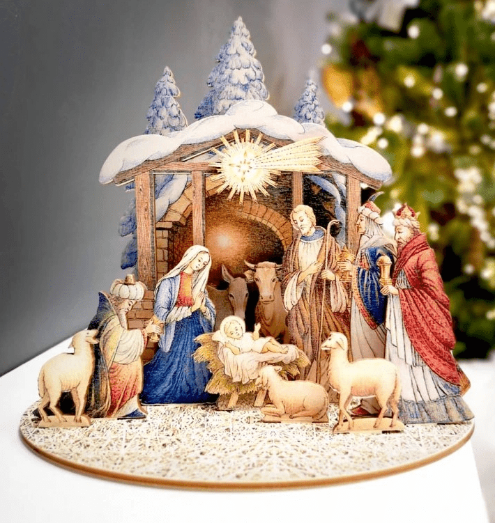 Betlém na dřevě skládací, větší (3D)