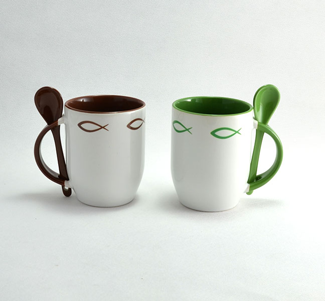 Hrnek pro křesťana - s keramickou lžičkou - Žlutá