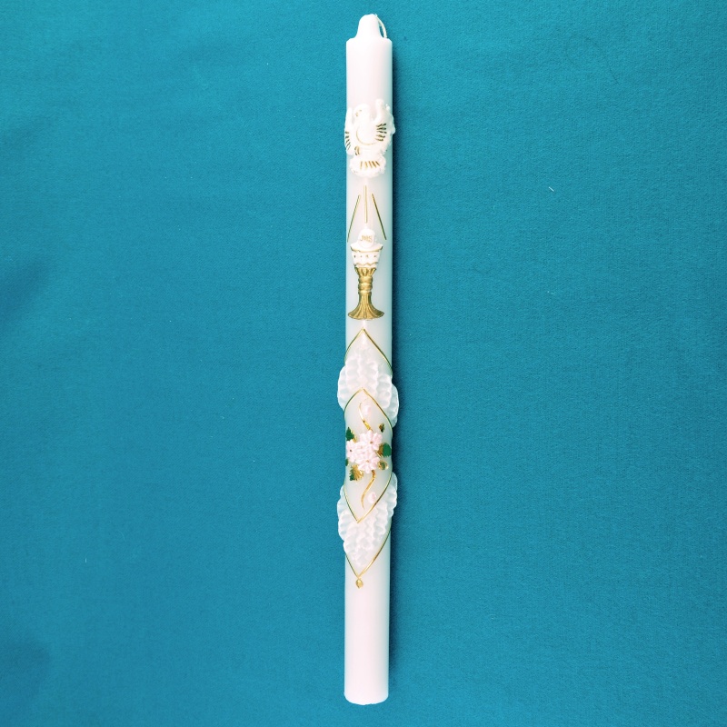 Pomněnky růžové - křestní svíce ručně zdobená