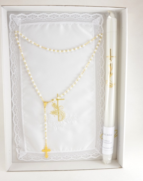 Křestní sada - bílo zlatá,  3 dílná (motiv Křížek s klasem)