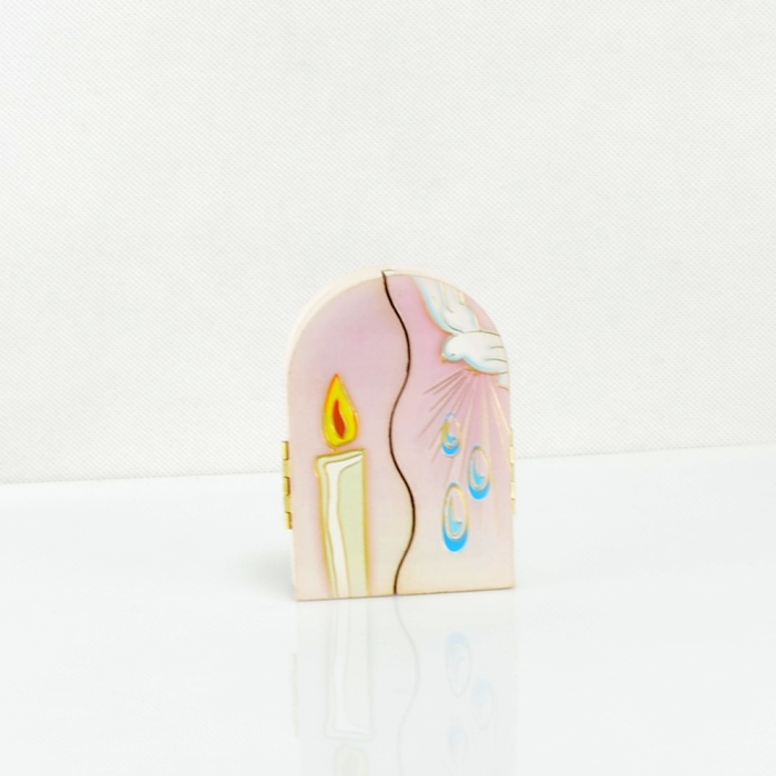 Okénko s křestním motivem - upomínka na křest - Jemně růžová