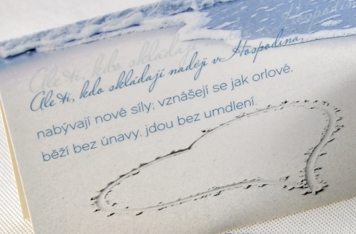 Dárek do obálky - sada přání a podtácku, motiv "Ale ti, kdo skládají naději v Hospodinu ... "