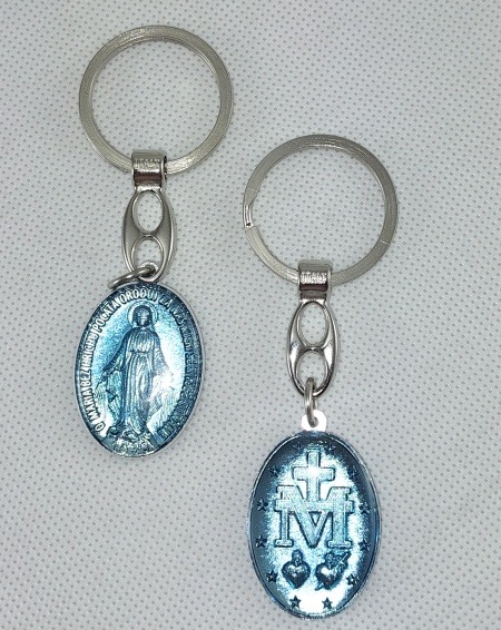 Přívěšek (klíčenka) se "zázračnou" medailkou v modrém epoxidu