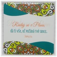 Dárek do obálky - Důležitá slova (sada přání a podtácku) - motiv "Raduj se v Pánu, dá Ti vše..."
