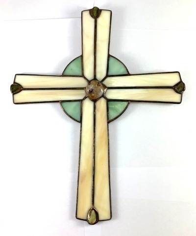 Kříž z opálového skla - zdobený citrínem (střední 26,5 cm)