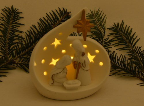 Svatá rodina - vánoční keramika s LED světlem - Varianta 2