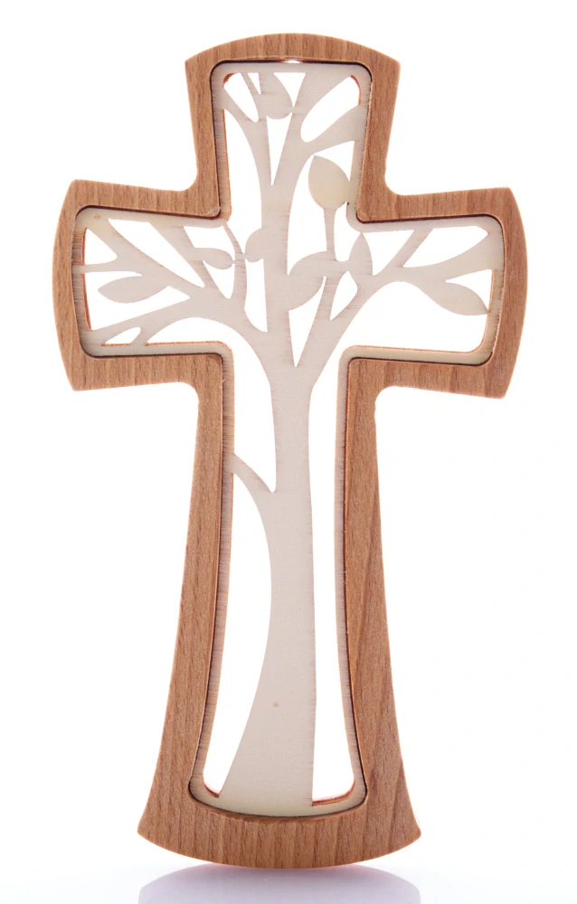 Dřevěný kříž s motivem stromu života -20 cm