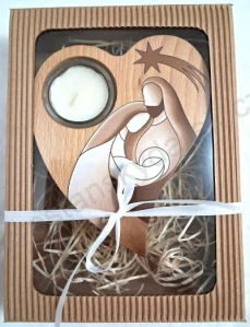 Vánoční svícen na čajovou svíčku v dárkovém balení (přírodní barva)