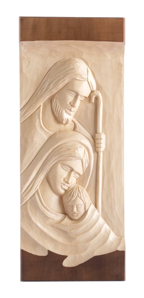 Dřevořezba hloubená desková Svatá rodina - 50 cm