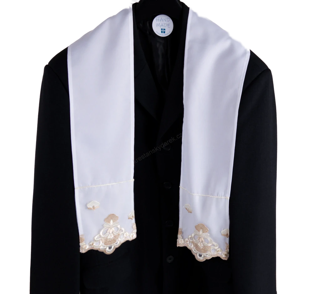 Křestní stuha s béžovou krajkou