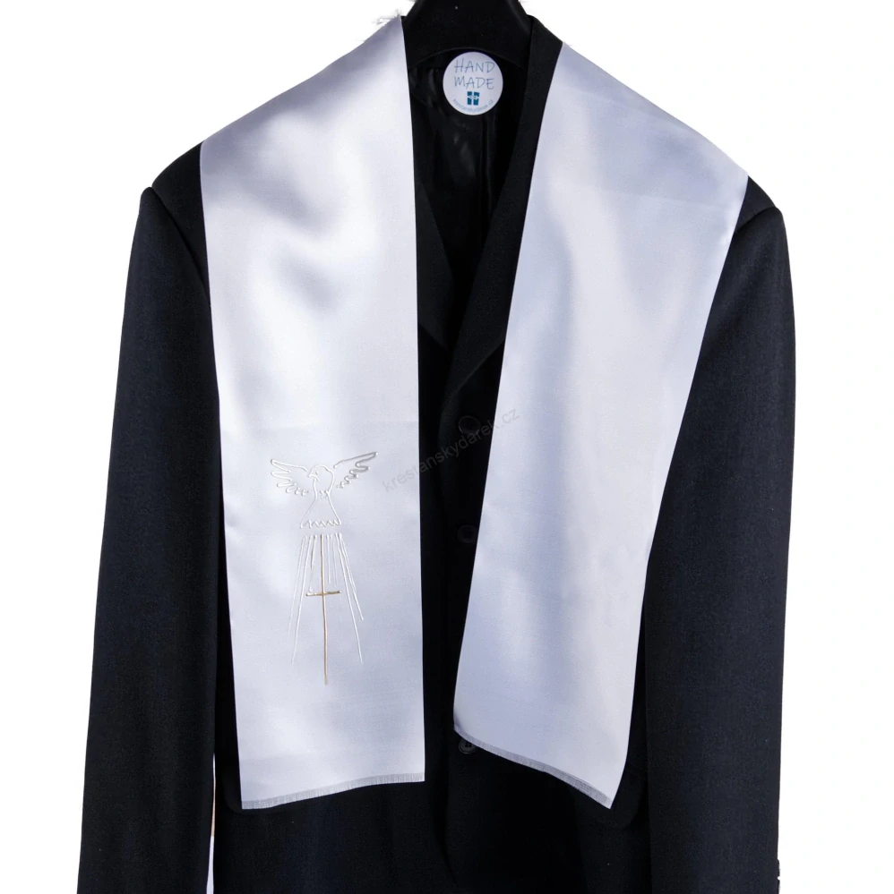 Křestní stuha pro dospělé ručně malovaná - kříž s holubicí