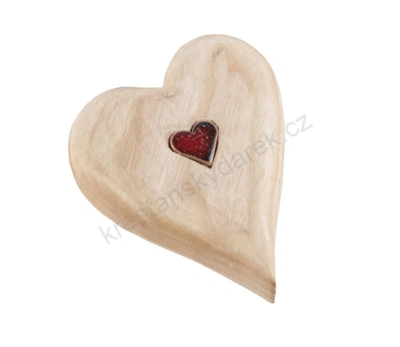 Dřevěné srdce z jasanového dřeva s keramickým srdíčkem