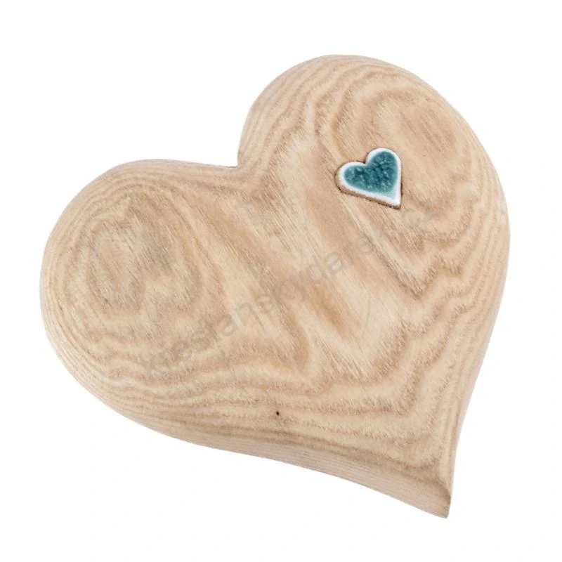 Dřevěné srdce z jasanového dřeva s keramickým srdíčkem