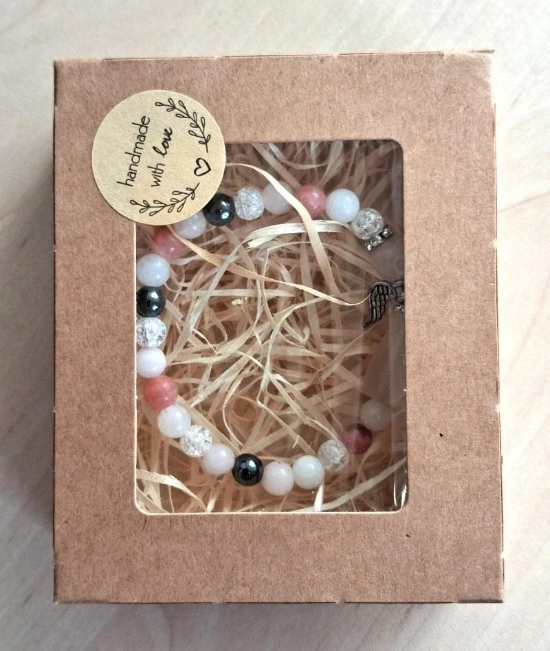 Náramek dětský s andílkem růžovo šedý