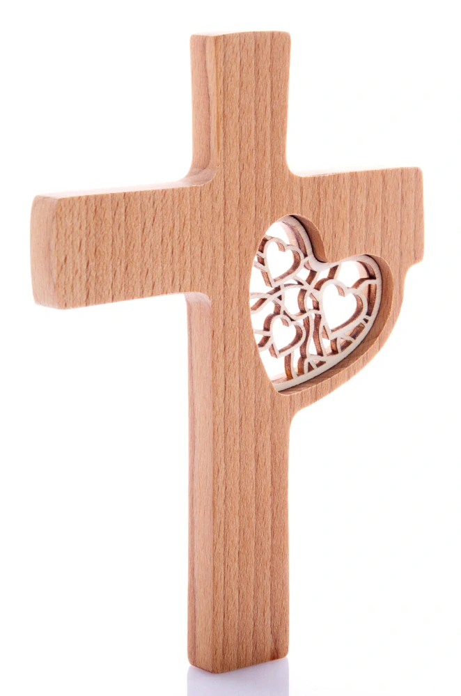 Kříž s něžným vkládaným srdcem, 20 cm