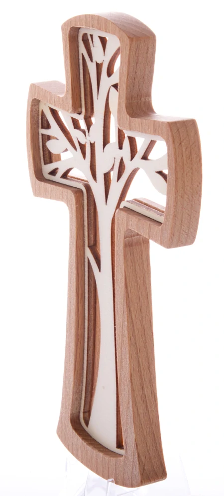 Dřevěný kříž s motivem stromu života -20 cm