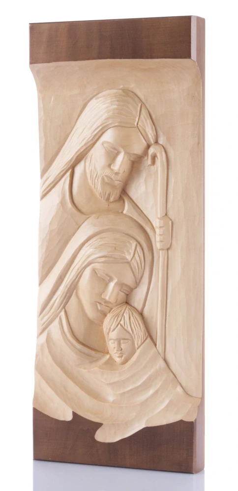 Dřevořezba hloubená desková Svatá rodina - 50 cm