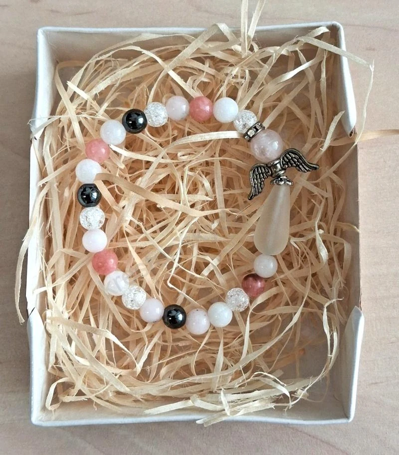 Náramek dětský s andílkem růžovo šedý