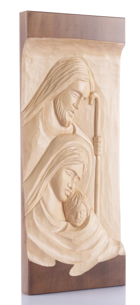 Dřevořezba hloubená desková Svatá rodina - 50 cm