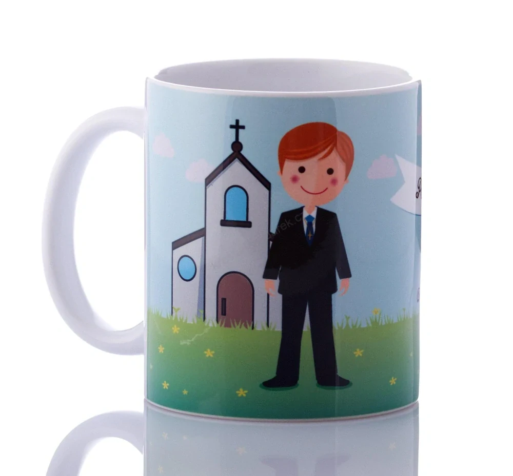 Hrnek k prvnímu svatému přijímání s chlapcem