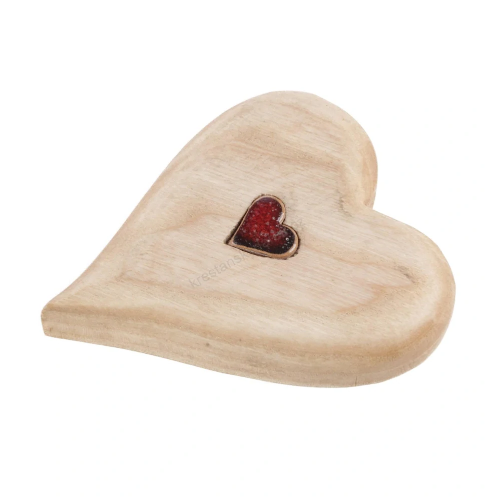 Dřevěné srdce z jasanového dřeva s keramickým srdíčkem