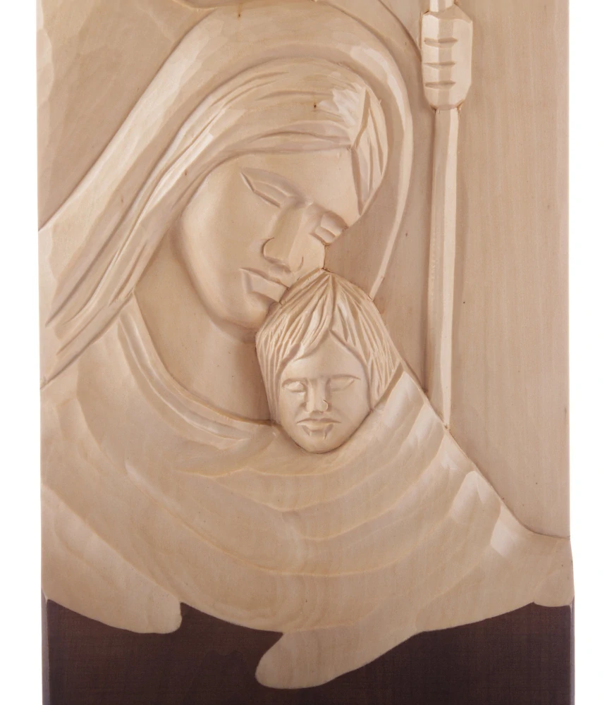 Dřevořezba hloubená desková Svatá rodina - 50 cm