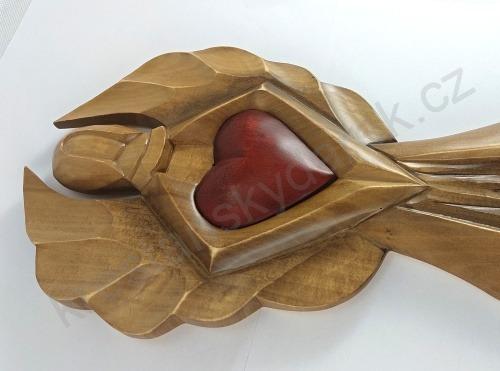 Anděl dřevořezba - velký 40 cm - středně hnědý