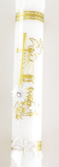 Křestní svíce - velká, s možností doplnit si jméno a datum křtu - bílo zlaté aplikace