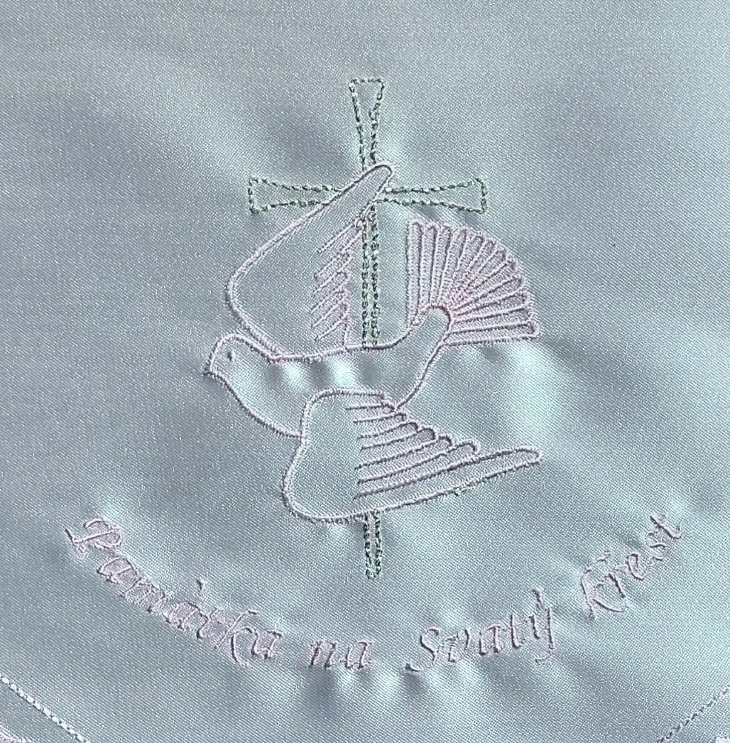 Křestní rouška ve tvaru SRDCE - růžovo stříbrná