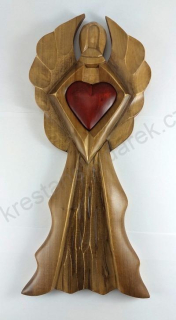 Anděl dřevořezba - velký 40 cm - středně hnědý