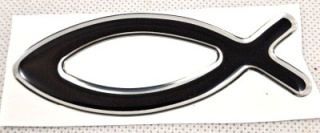 Rybka na auto - černá se stříbrnou konturou, plastická 8 cm