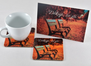 Dárek do obálky - sada přání a podtácku, motiv "Děkuji, že jsi"