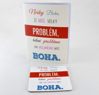 Dárek do obálky - Důležitá slova (sada přání a podtácku) - motiv "Neříkej Bohu ... "