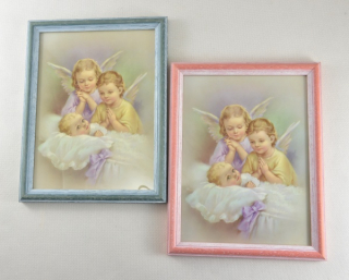 Andělský obrázek nad postýlku "Hezké sny" varianta II - zasklený, v rámečku