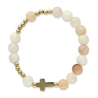 Luxusní dárkový růžencový náramek - avanturín a chirurgická ocel (barvená - zlatá)