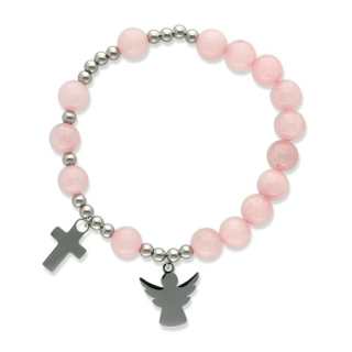 Luxusní dárkový růžencový náramek - růžový jadelit a chirurgická ocel