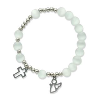 Luxusní dárkový růžencový náramek - mléčný křemen a chirurgická ocel