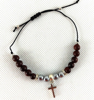 Náramek šňůrkový s kuličkami s křížkem