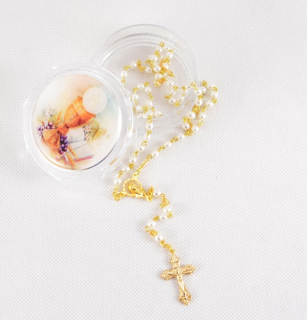 Památka na 1. sv. přijímání - krabička s jabloneckým růžencem (inkoustově modrým)