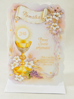 Přání k 1. svatému přijímání - s textem (růžové)