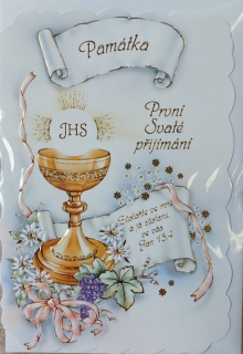 Přání k 1. svatému přijímání - s textem (do modra)