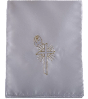 Křestní rouška (stuha) pro dospělé - motiv Záře kříže  (bílo zlatá)