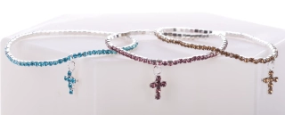 Třpytivý kamínkový náramek s křížkem - mini kamínky, různé barvy