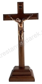 Kříž na na podstavci s měděnou figurou Krista – velký, 34 cm
