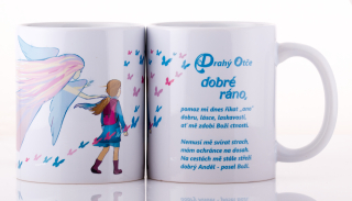 Dětský hrnek s ranní modlitbou pro holčičku v tyrkysové barvě