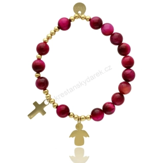 Luxusní náramek - desátek s kamínky z přírodního růžového tygřího oka