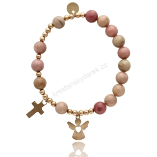 Luxusní náramek - desátek s kamínky z přírodního rodochrozitu