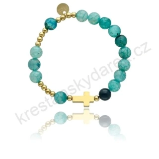 Dámský růženec na ruku z pozlacené ušlechtilé oceli s přírodními kameny dračího achátu