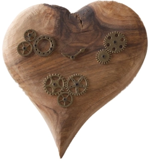 Dřevěné srdce z ořechového dřeva s motivem "stroj času"