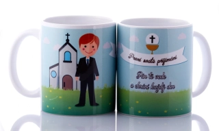 Hrnek k prvnímu svatému přijímání s chlapcem